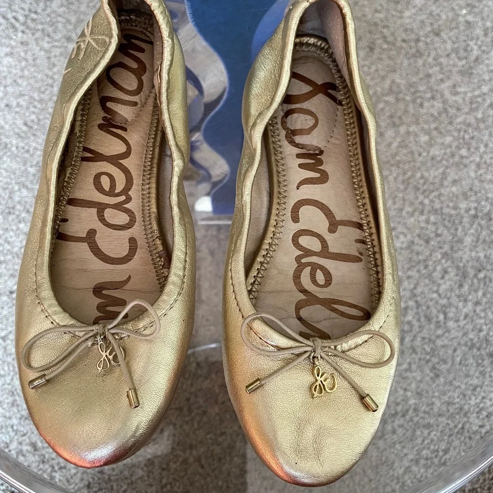 Used Sam Edelman Gold Ballet Flats - Picture 1 of 5